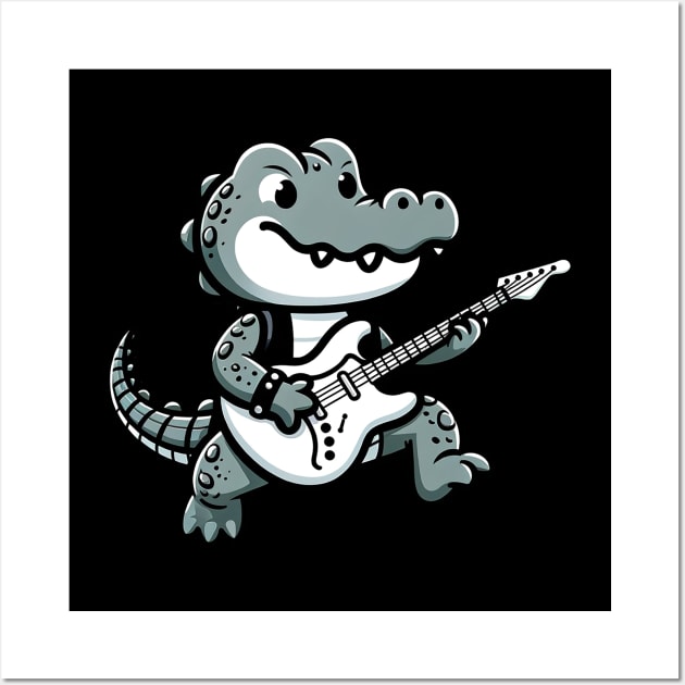 Alligator playing guitar rock Wall Art by MasutaroOracle